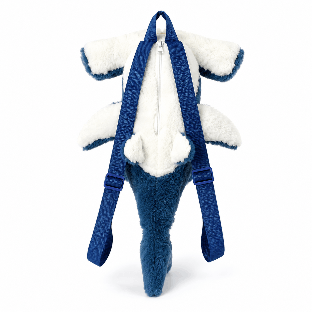 Hammerhead Shark Plush Mini Backpack back view showing adjustable straps and zipper