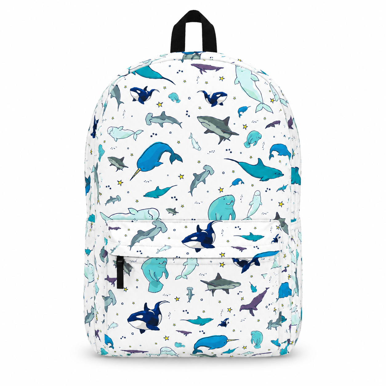 Ocean Life Backpack featuring sharks, whales, dolphins, and sea animals