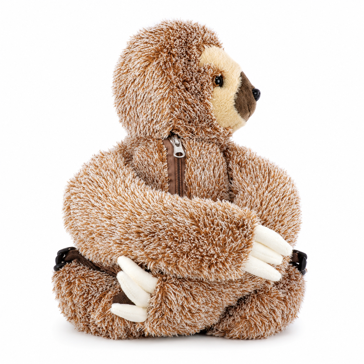 Back view of plush sloth mini backpack showing adjustable shoulder straps
