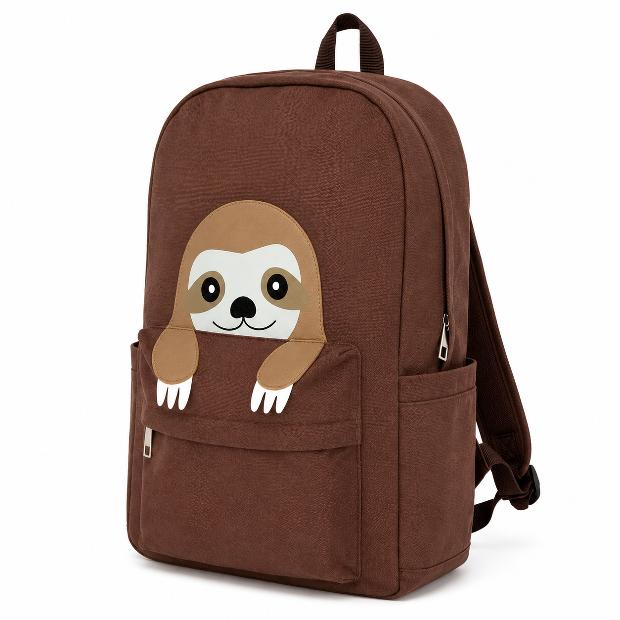 Sloth backpack shown from a 45-degree angle