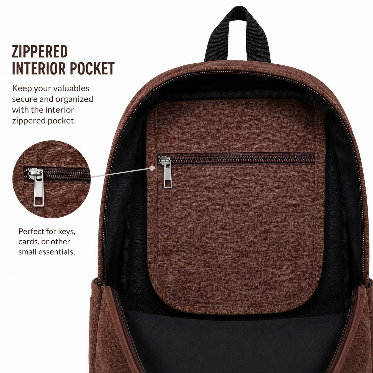 Interior zippered pocket inside the sloth backpack for secure storage