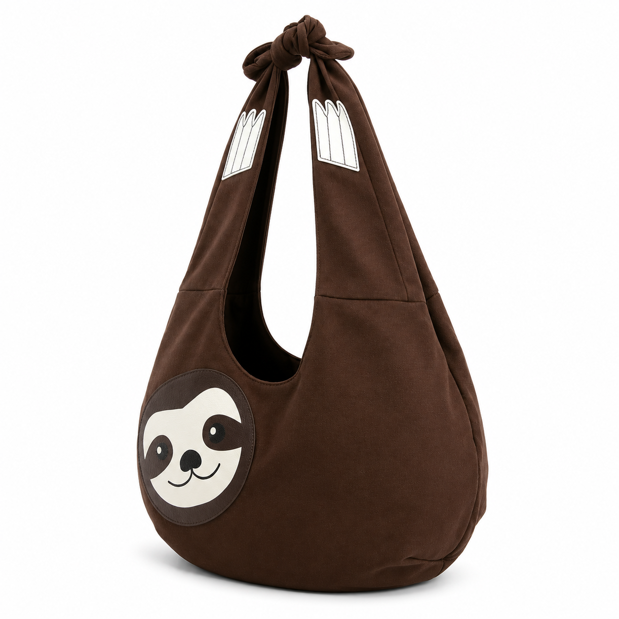Angled view of the Sloth Canvas Hobo Bag featuring a soft slouchy design and adjustable shoulder strap