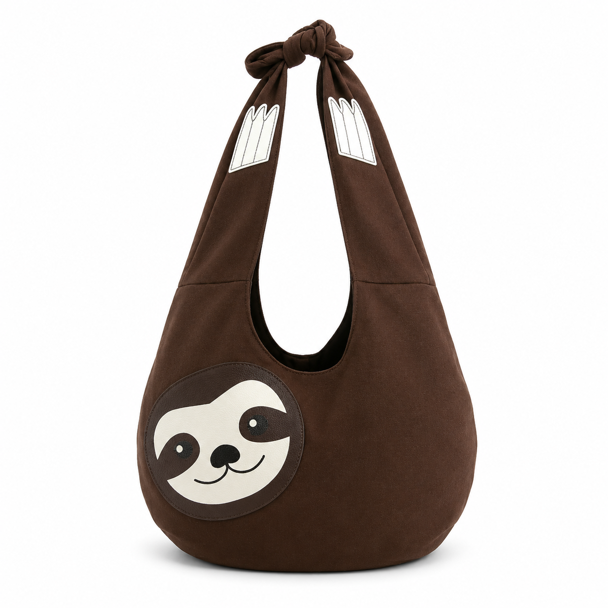 Sloth Canvas Hobo Bag with cute sloth appliqué and adjustable knot shoulder strap