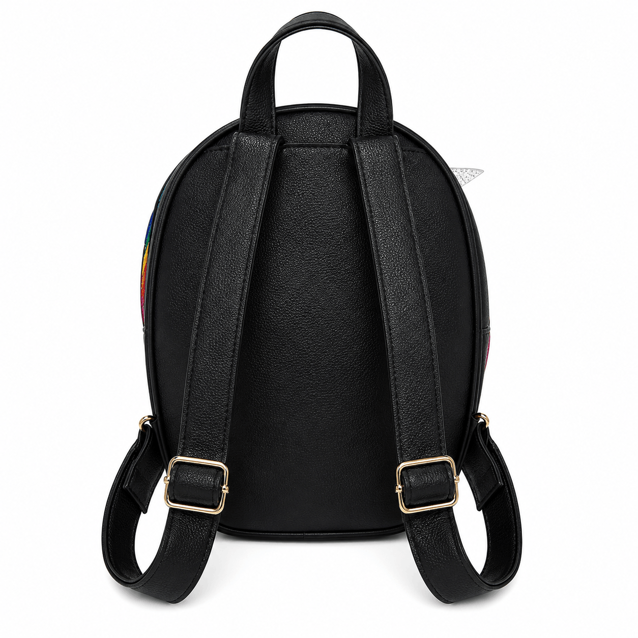 Back view of the rainbow unicorn mini backpack with adjustable shoulder straps