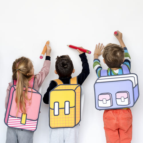 Preschoolers with Backpacks Drawing on Wall | Pakapalooza