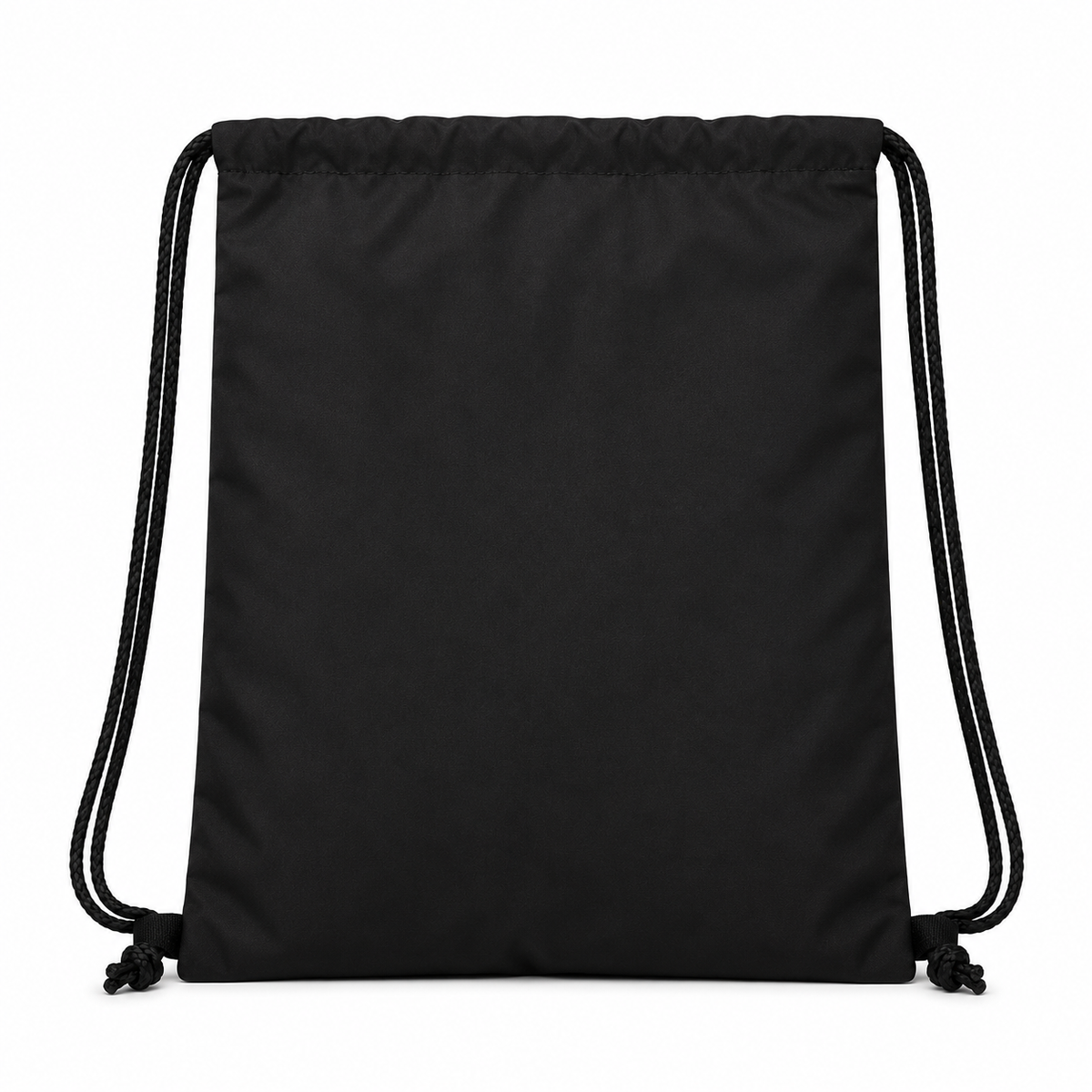 Solid black back of the American Flag Drawstring Bag with black shoulder cords