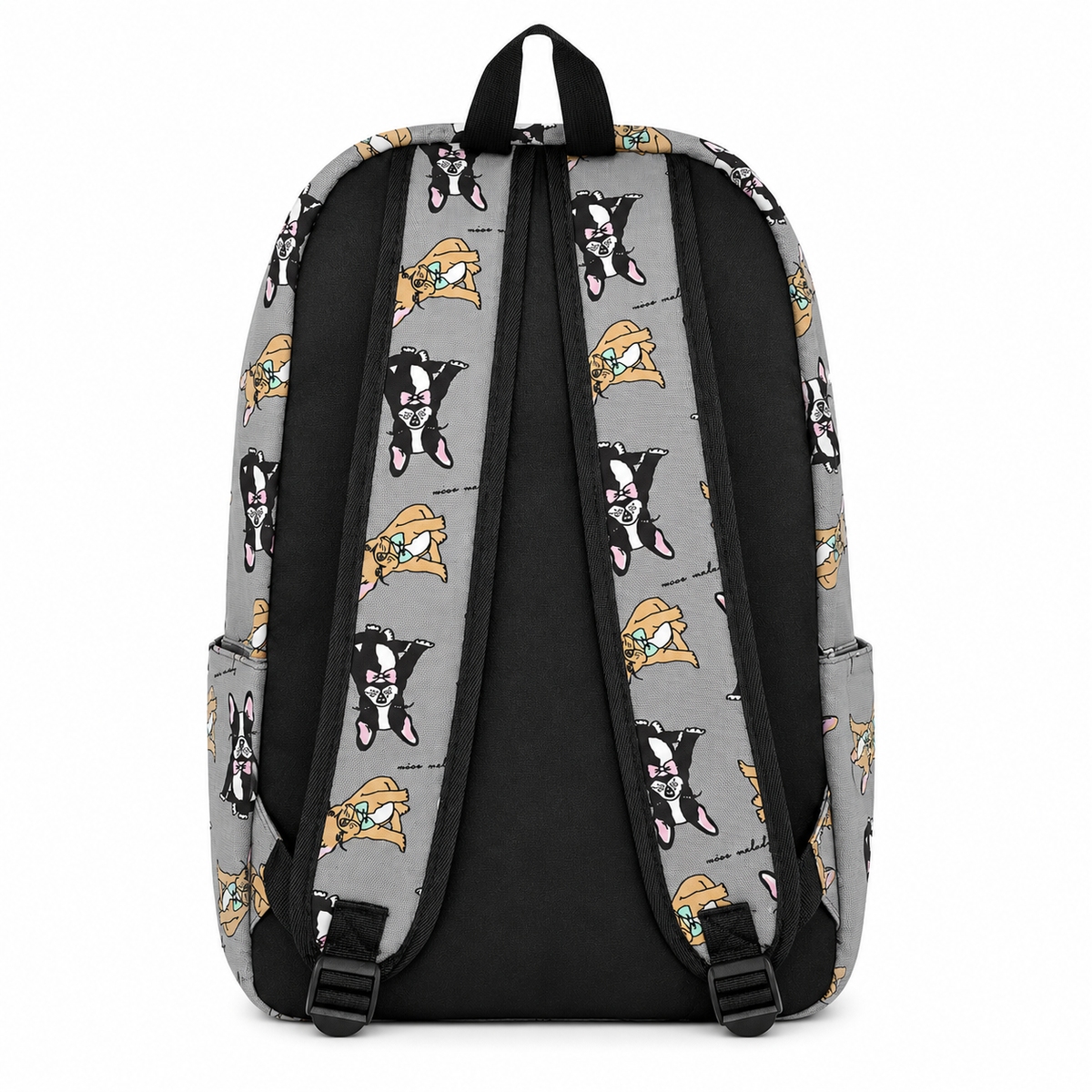 Back view of Boston Terrier backpack with adjustable shoulder straps