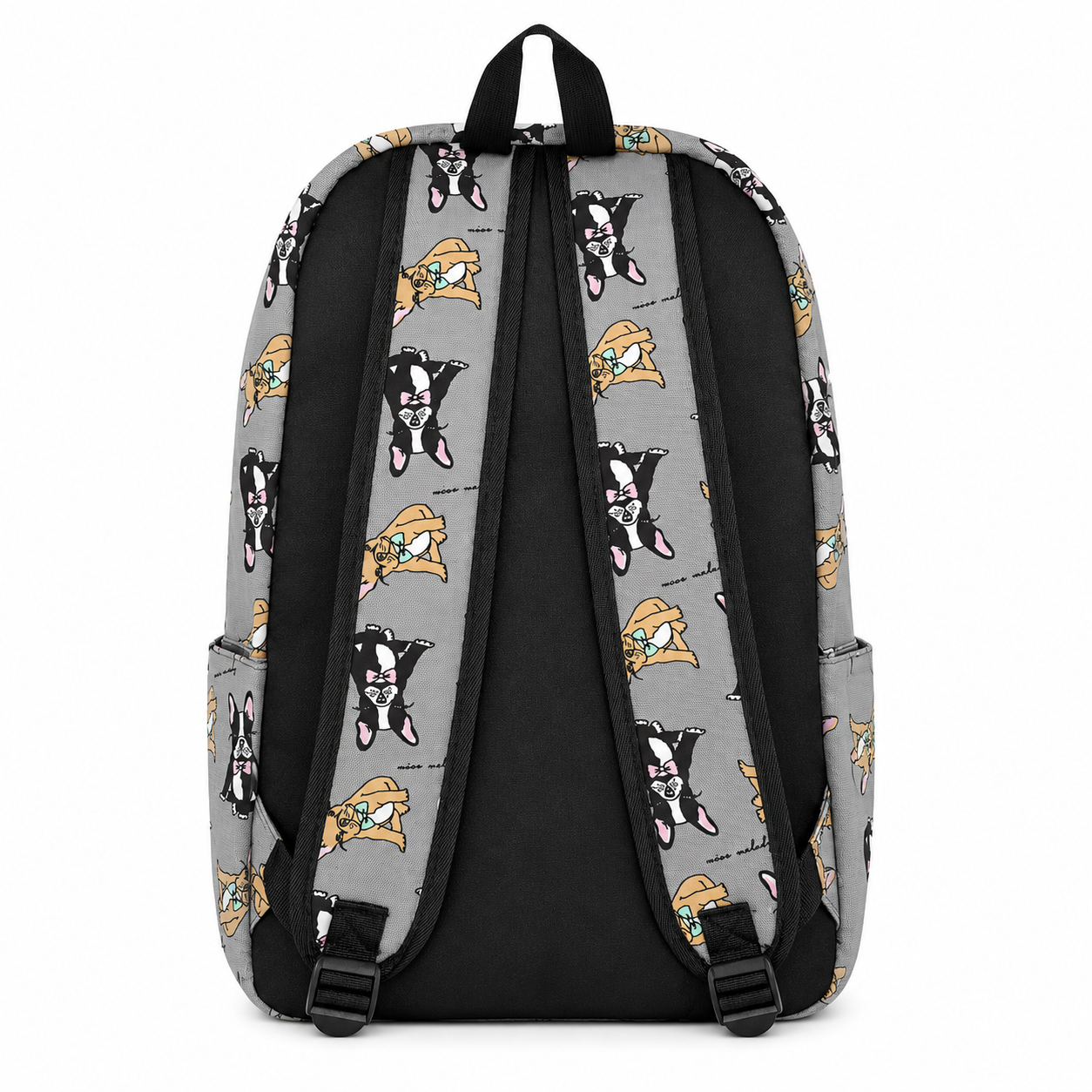 Back view of Boston Terrier backpack with adjustable shoulder straps
