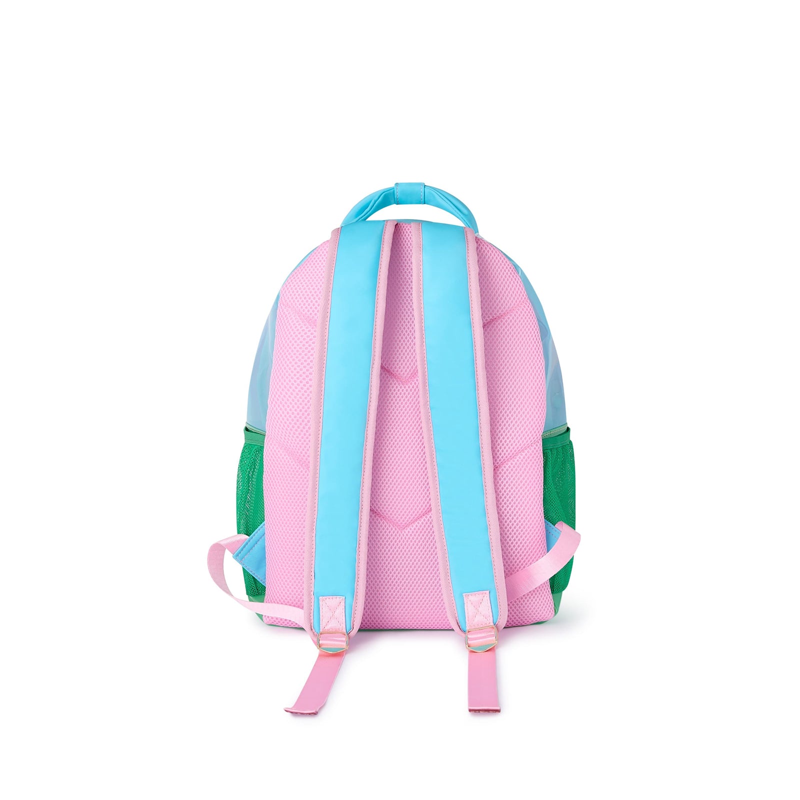 Back view of the Clear Color Block Jelly Backpack with padded straps and breathable mesh.