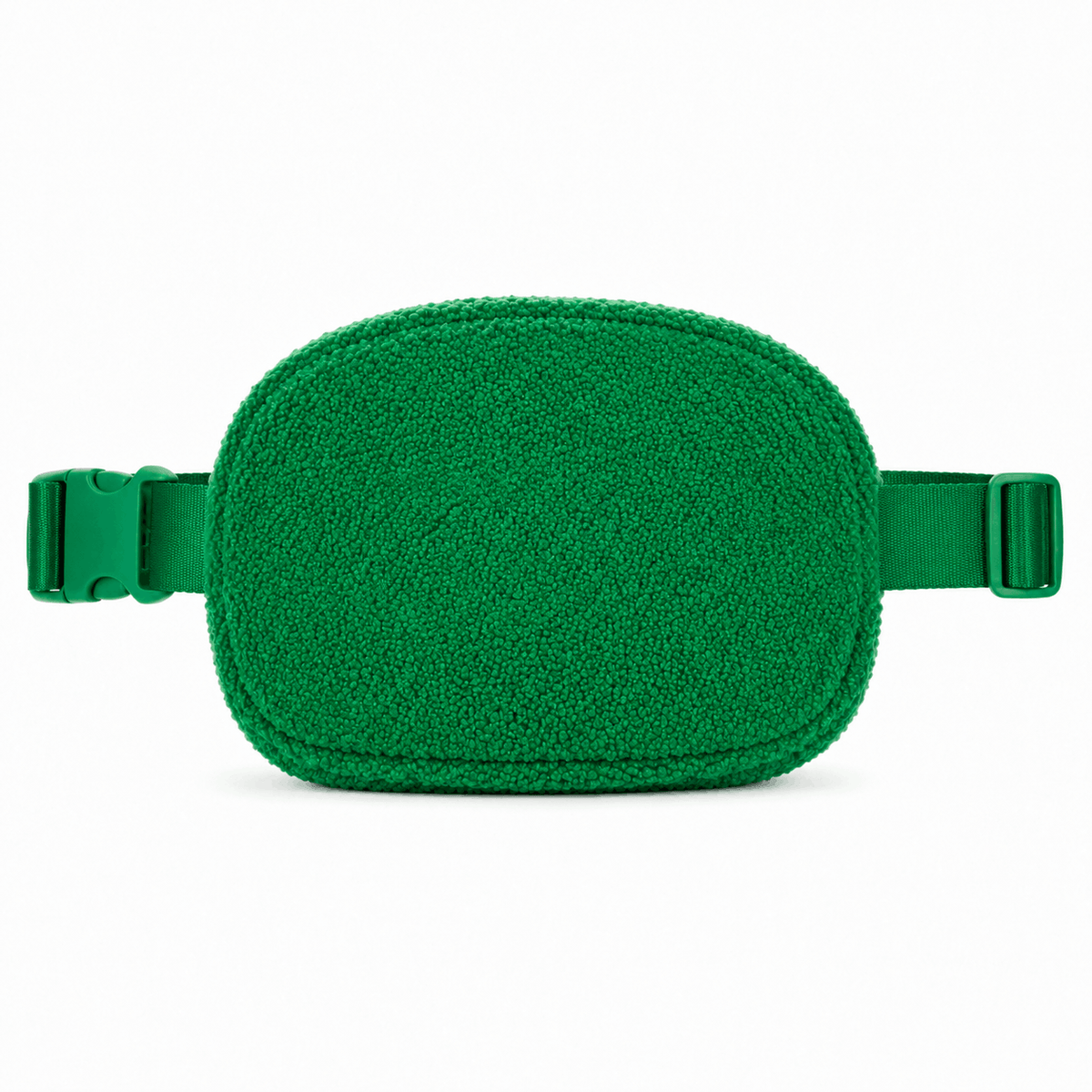 Back view of the Green Fleece Belt Bag with adjustable green strap