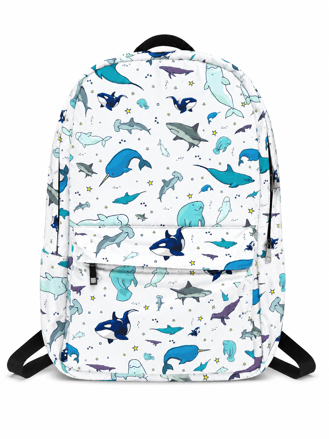 Ocean Life Backpack featuring sharks, whales, dolphins, and sea animals