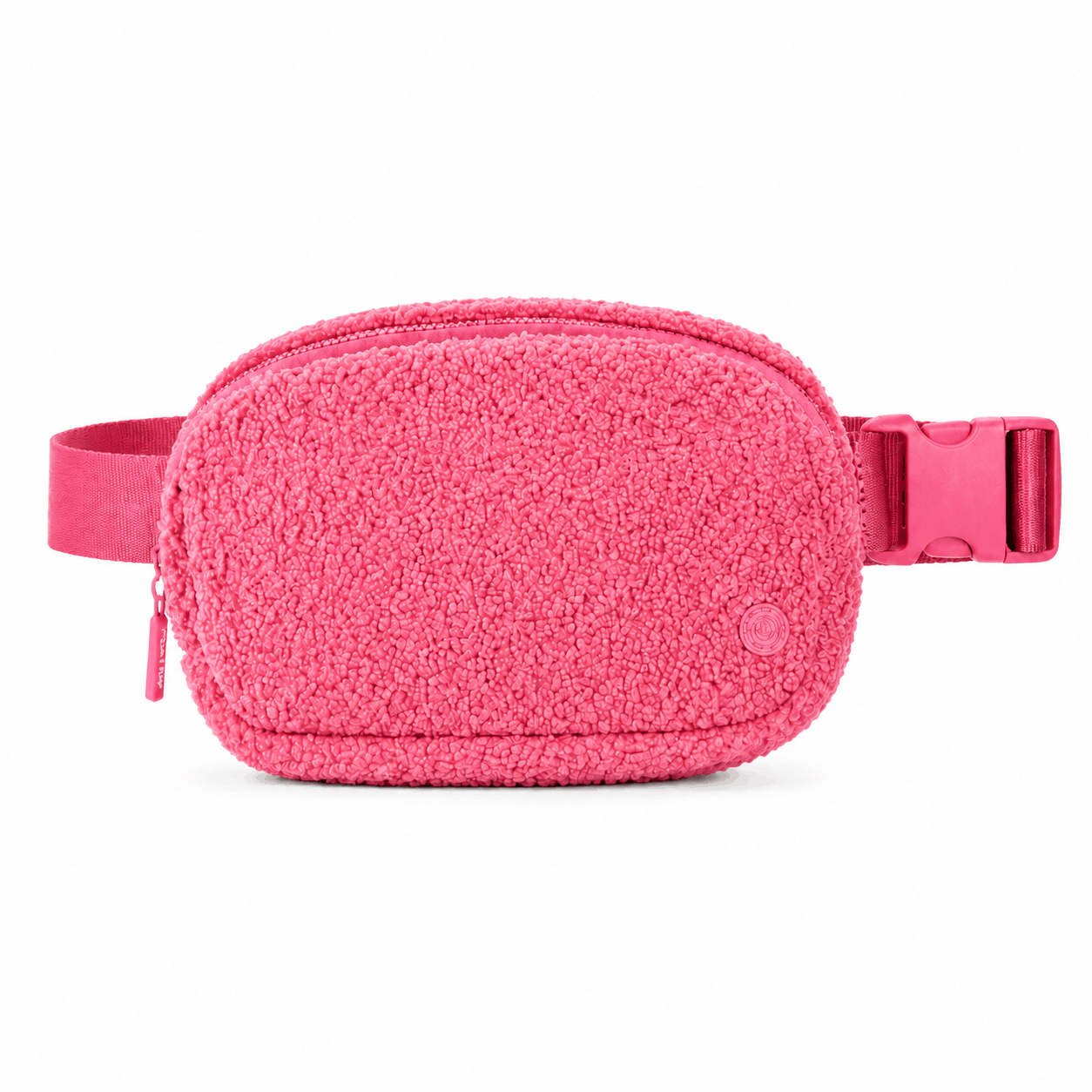 Pink Fleece Belt Bag with matching pink strap and zipper
