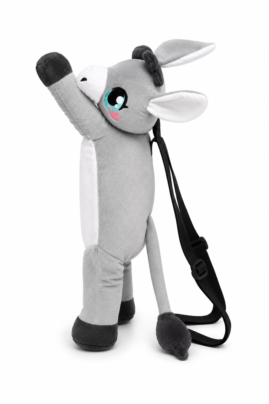 Side profile of the Plush Donkey Mini Backpack with plush donkey character design