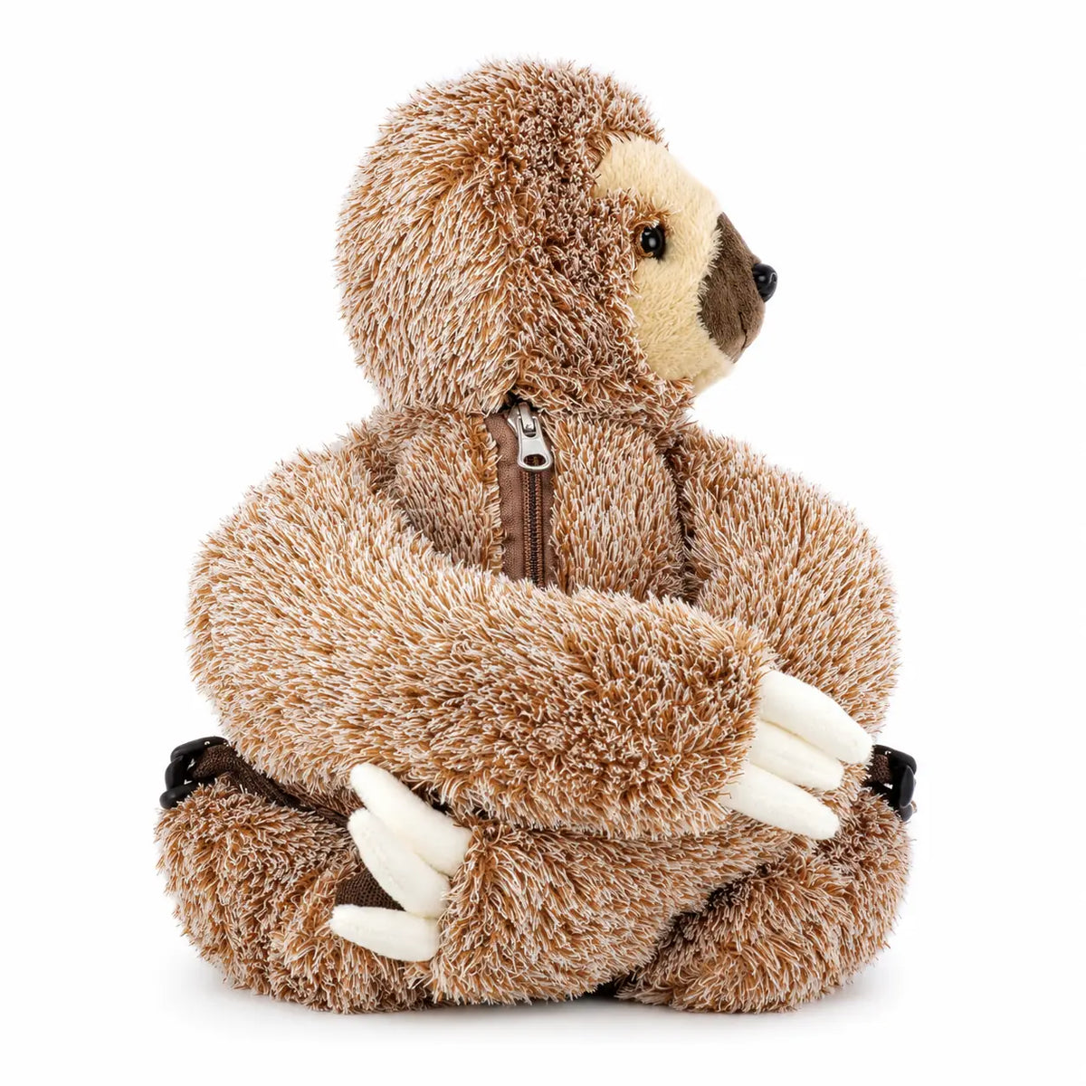 Back view of plush sloth mini backpack showing adjustable shoulder straps