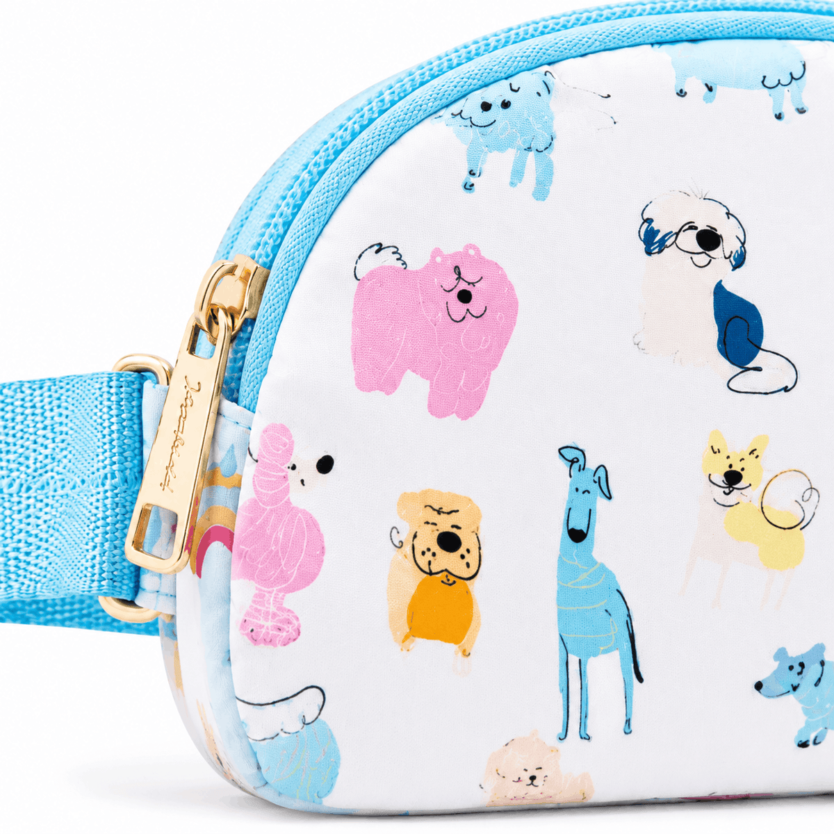 Puppy Pals Belt Bag arranged with colorful everyday accessories