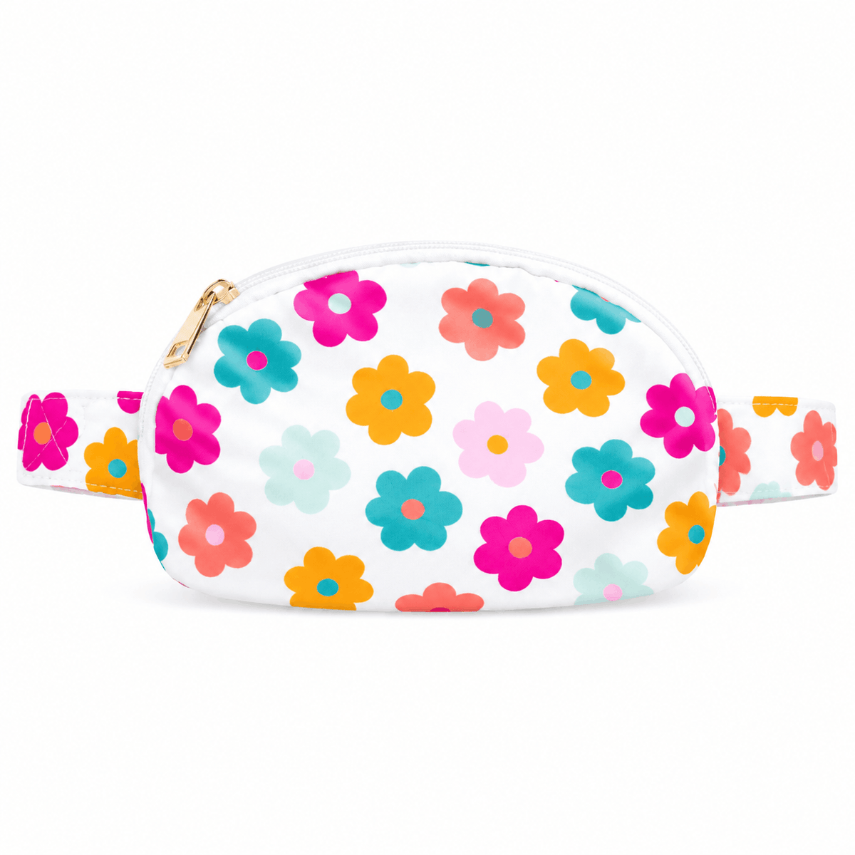 Retro Floral Belt Bag with colorful flower print and matching strap