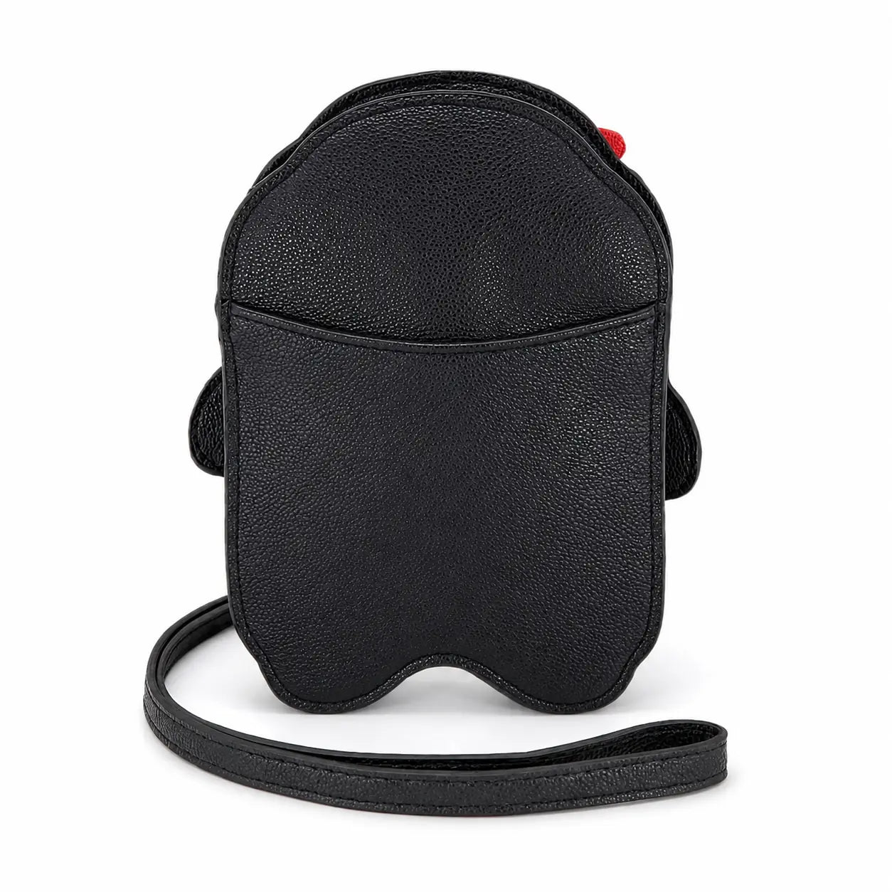 Back of black skeleton girl crossbody bag with exterior slip pocket