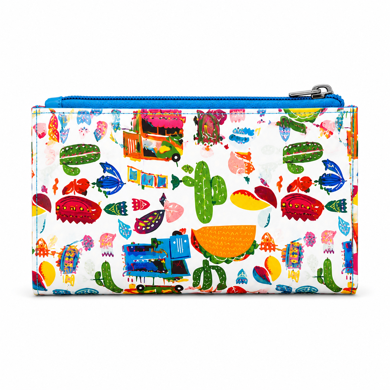 Back of the Taco Fiesta Coin Wallet with colorful fiesta-inspired artwork.