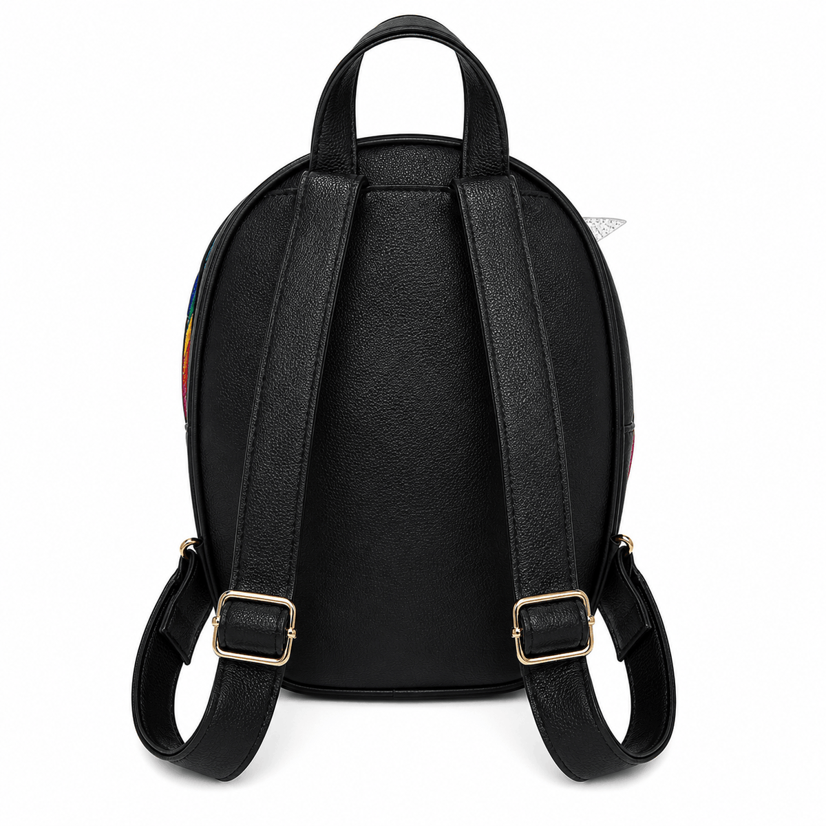 Back view of the rainbow unicorn mini backpack with adjustable shoulder straps