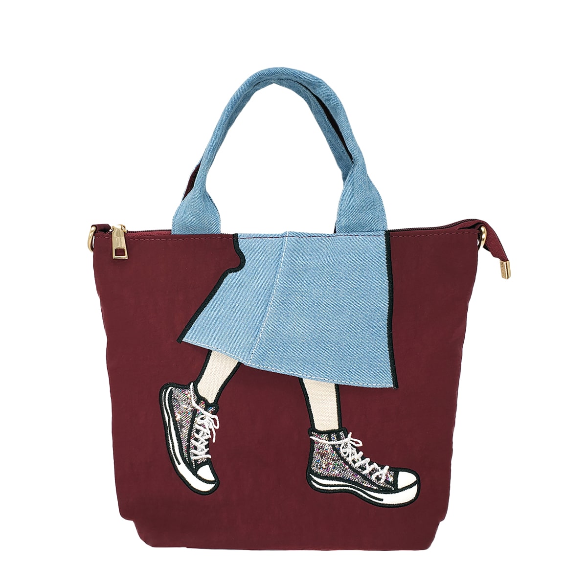 Denim Skirt Tote Bag, Front Maroon | Pakapalooza