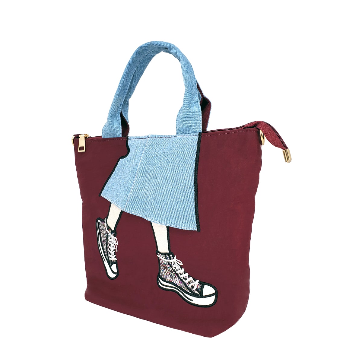 Denim Skirt Tote Bag, Side Maroon | Pakapalooza