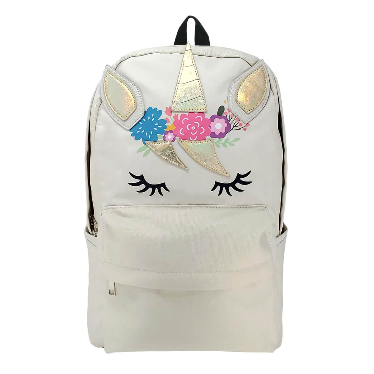 Girl Unicorn Backpack, Beige Front | Pakapalooza